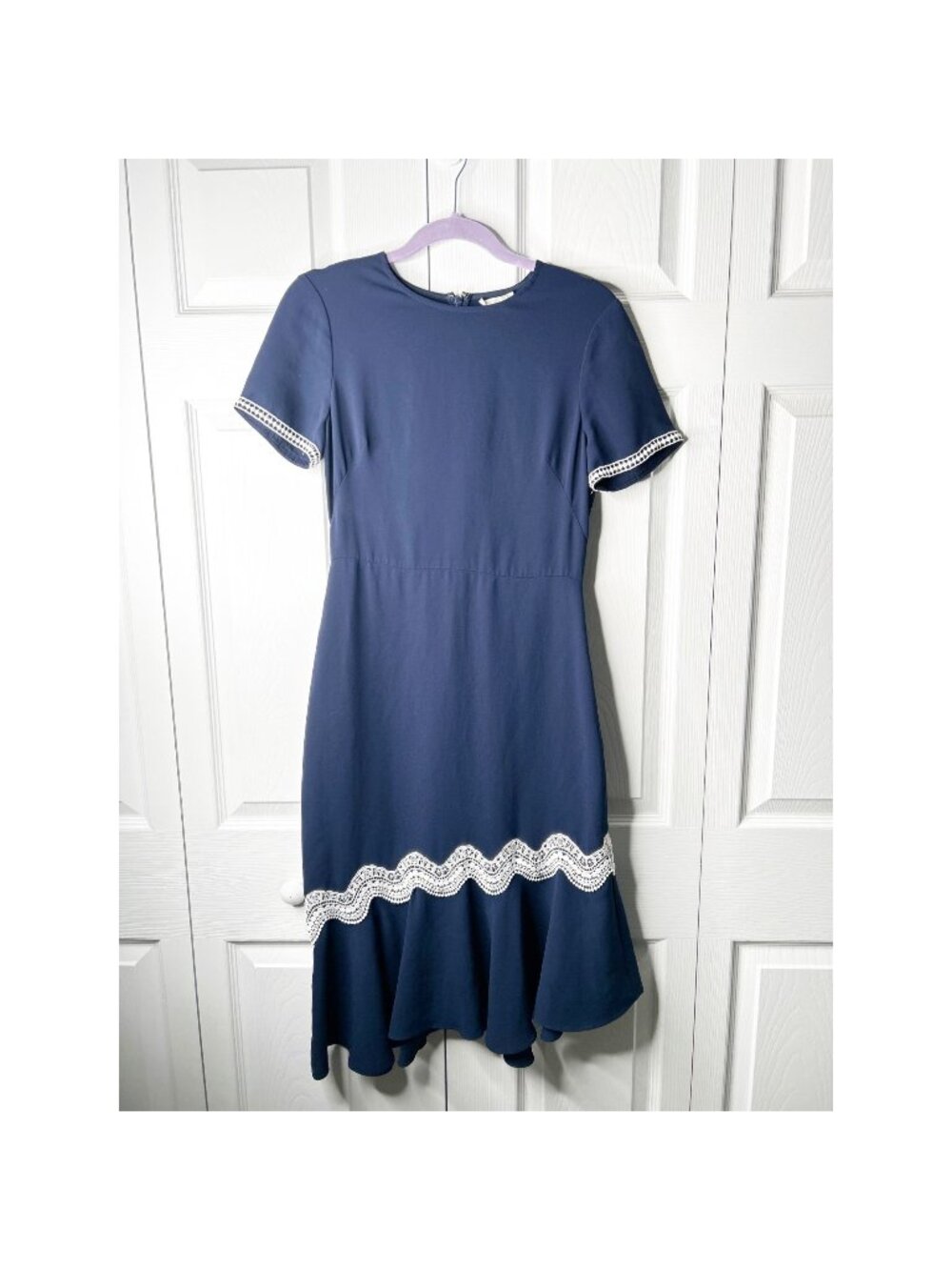 Shoshanna Dinan Navy Blue Crepe Asymmetrical Short Sleeve Dress Women's Size 4